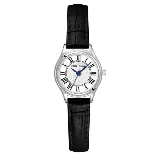 PIERRE LANNIER Ladies Quartz Watch PYA White Dial Black Leather 12MM Strap 020L603