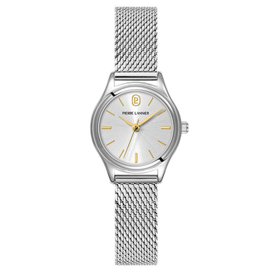 PIERRE LANNIER Ladies Quartz Watch PYA Sunray Silver Dial Silver Milanese stainless steel 12MM Strap 020L621
