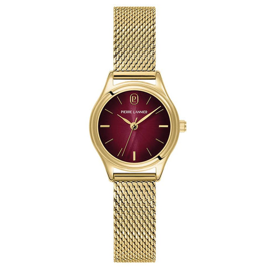 PIERRE LANNIER Ladies Quartz Watch PYA Rauchfarbene Burgundy Dial Gold Milanese stainless steel 12MM Strap 021K552