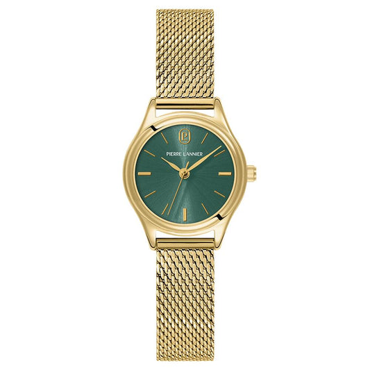 PIERRE LANNIER Ladies Quartz Watch PYA Sunray Green Dial Gold Milanese stainless steel 12MM Strap 021K572