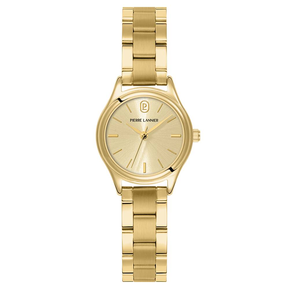 PIERRE LANNIER Ladies Quartz Watch PYA Sunray Gold Dial Gold Stainless steel 12MM Strap 022H542