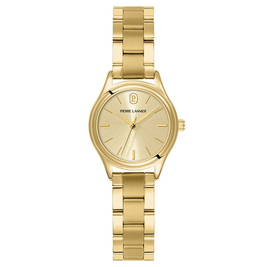 PIERRE LANNIER Ladies Quartz Watch PYA Sunray Gold Dial Gold Stainless steel 12MM Strap 022H542