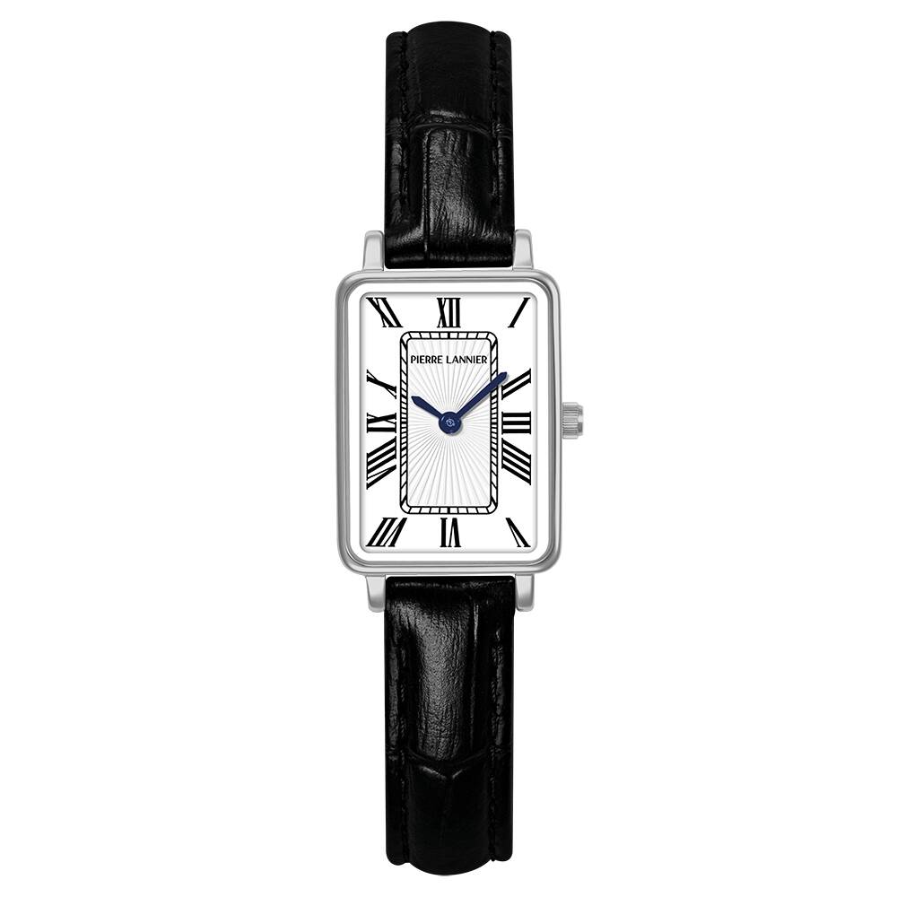 PIERRE LANNIER Ladies Quartz Watch ARIANE White Dial Black Leather 12MM Strap 049D603