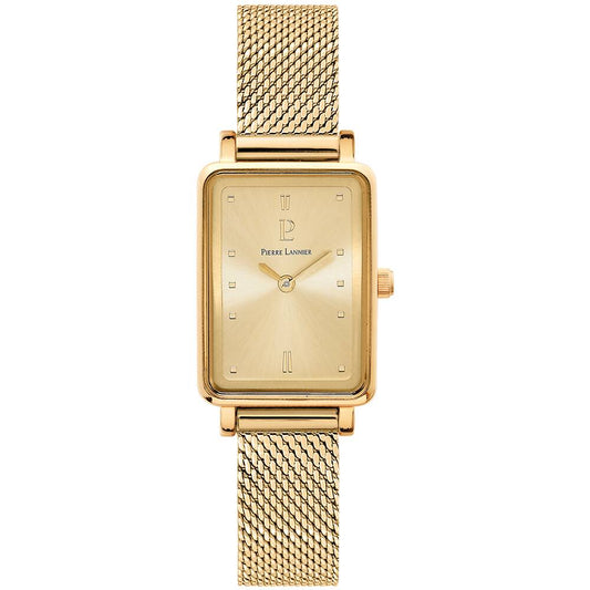 PIERRE LANNIER Ladies Quartz Watch ARIANE Sunray Gold Dial Gold Milanese stainless steel 12MM Strap 057H542