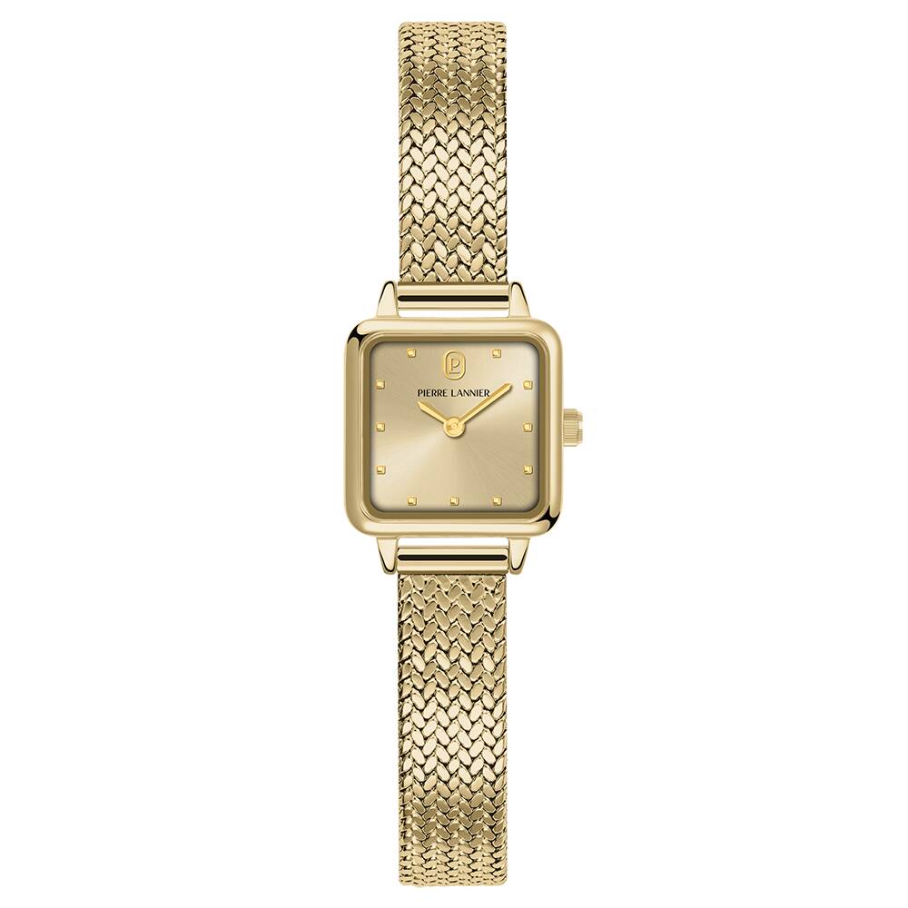 PIERRE LANNIER Ladies Quartz Watch NEORA Sunray Gold Dial Gold Milanese stainless steel 10MM Strap 059H542