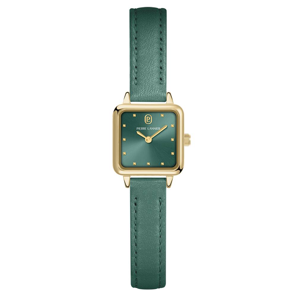 PIERRE LANNIER Ladies Quartz Watch NEORA Sunray Green Dial Green Leather 10MM Strap 059H577