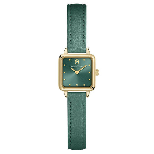 PIERRE LANNIER Ladies Quartz Watch NEORA Sunray Green Dial Green Leather 10MM Strap 059H577