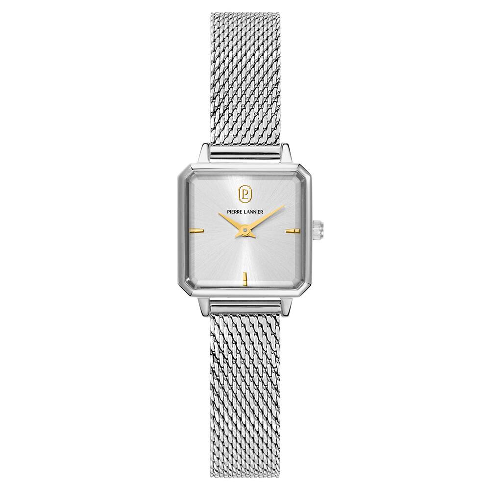 PIERRE LANNIER Ladies Quartz Watch LEONOR Sunray Silver Dial Silver Milanese stainless steel 12MM Strap 071H621