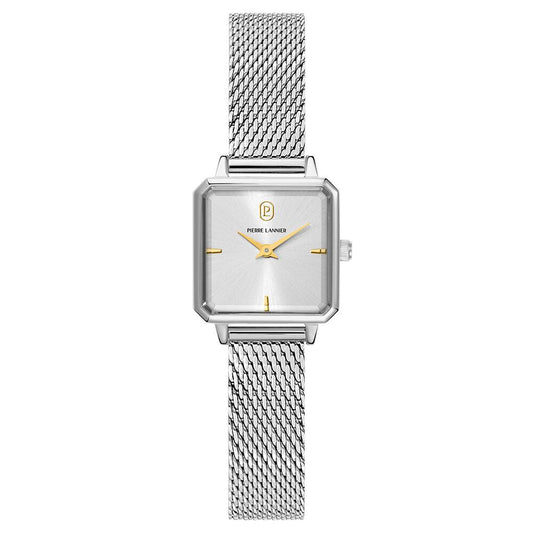 PIERRE LANNIER Ladies Quartz Watch LEONOR Sunray Silver Dial Silver Milanese stainless steel 12MM Strap 071H621