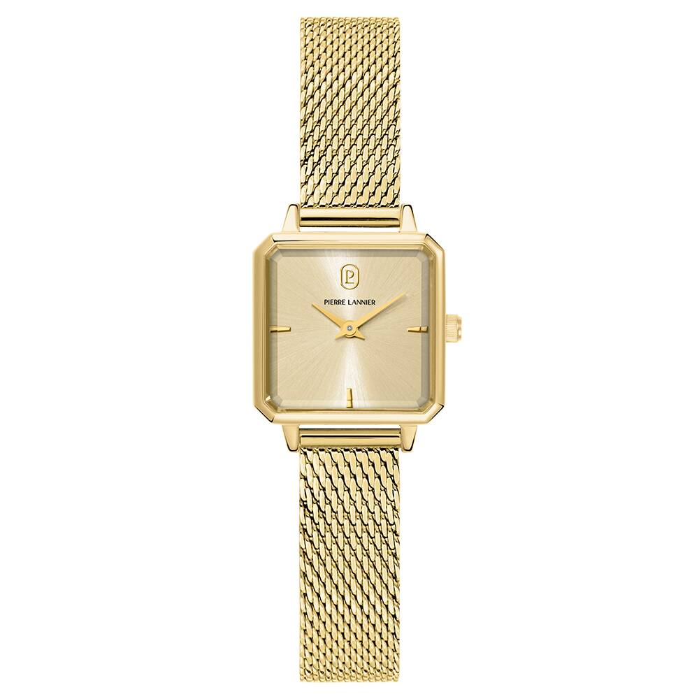 PIERRE LANNIER Ladies Quartz Watch LEONOR Sunray Gold Dial Gold Milanese stainless steel 12MM Strap 072J542