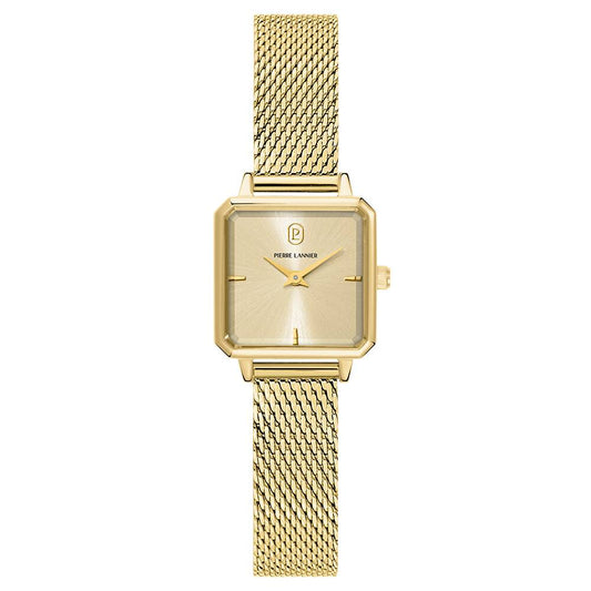 PIERRE LANNIER Ladies Quartz Watch LEONOR Sunray Gold Dial Gold Milanese stainless steel 12MM Strap 072J542