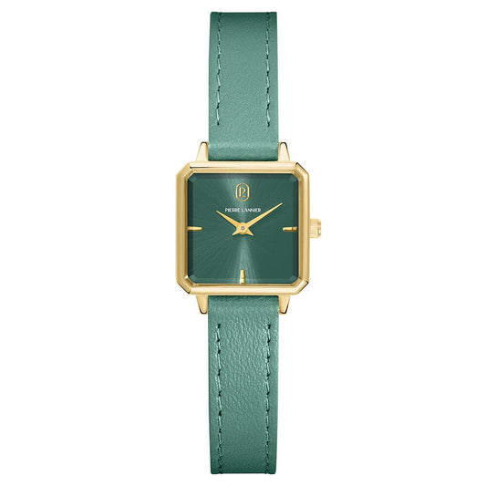 PIERRE LANNIER Ladies Quartz Watch LEONOR Sunray Green Dial Green Leather 12MM Strap 072J577