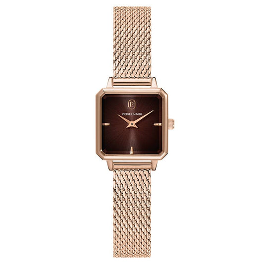 PIERRE LANNIER Ladies Quartz Watch LEONOR Rauchfarbene Brown Dial Rose Gold Milanese stainless steel 12MM Strap 072J788