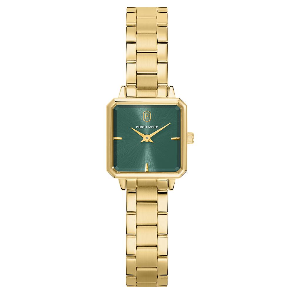 PIERRE LANNIER Ladies Quartz Watch LEONOR Sunray Green Dial Gold Stainless steel 12MM Strap 073J572