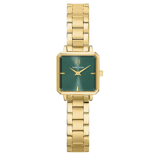 PIERRE LANNIER Ladies Quartz Watch LEONOR Sunray Green Dial Gold Stainless steel 12MM Strap 073J572