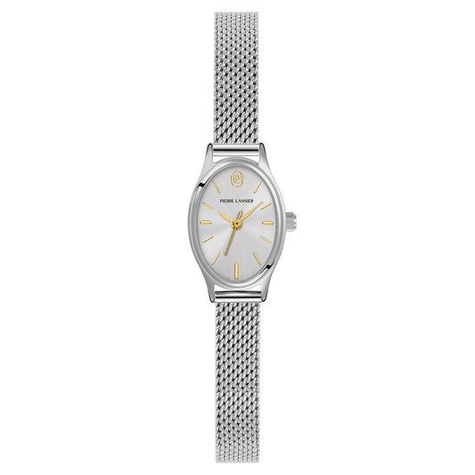 PIERRE LANNIER Ladies Quartz Watch OVALIA Sunray Silver Dial Silver Milanese stainless steel 8MM Strap 074M621