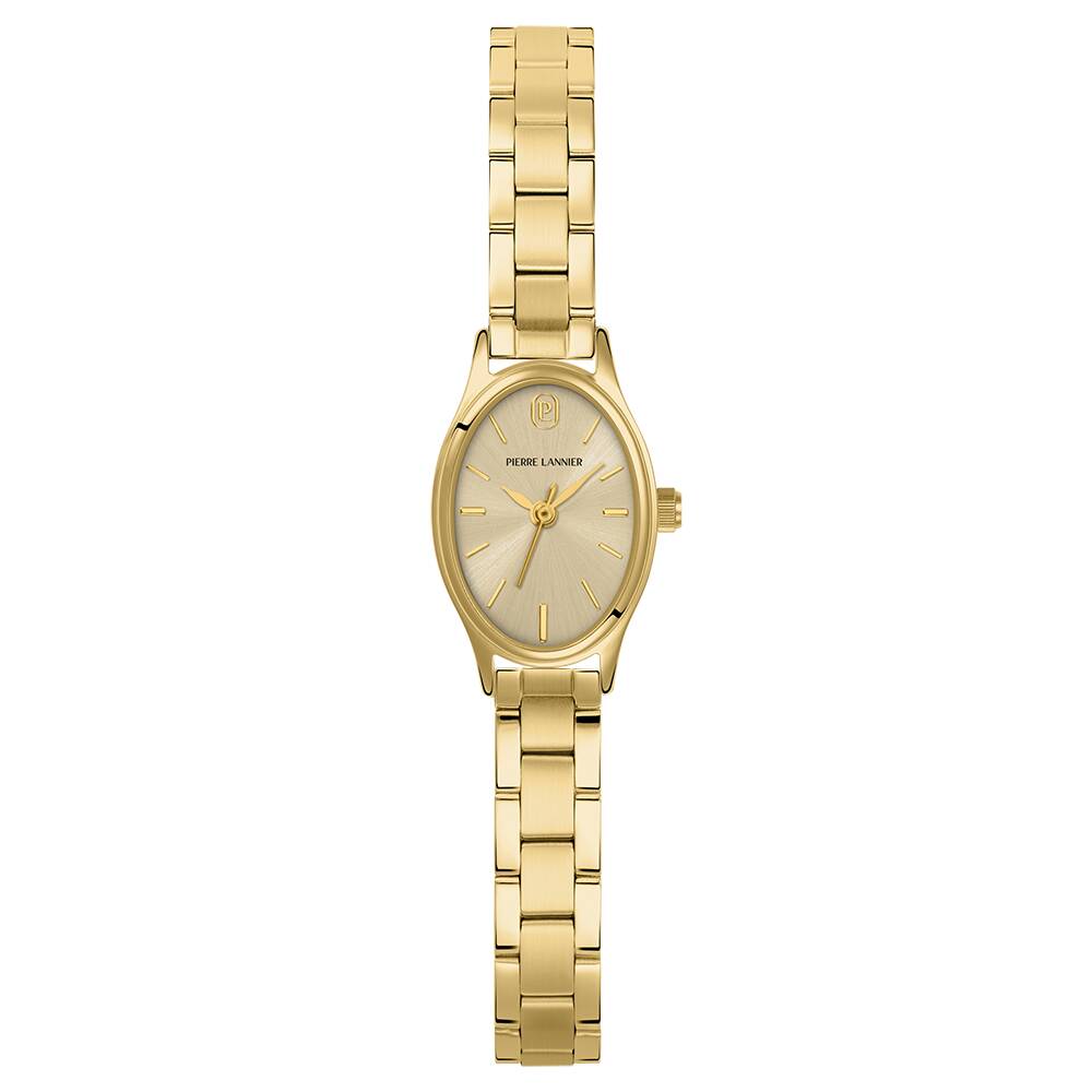 PIERRE LANNIER Ladies Quartz Watch OVALIA Sunray Gold Dial Gold Stainless steel 8MM Strap 076H542