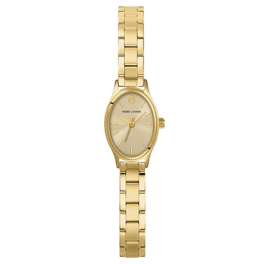 PIERRE LANNIER Ladies Quartz Watch OVALIA Sunray Gold Dial Gold Stainless steel 8MM Strap 076H542
