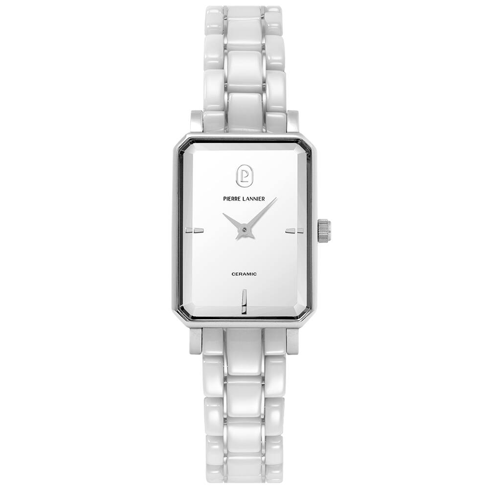 PIERRE LANNIER Ladies Quartz Watch ARIANE White Dial White Ceramic steel 12MM Strap 084K809