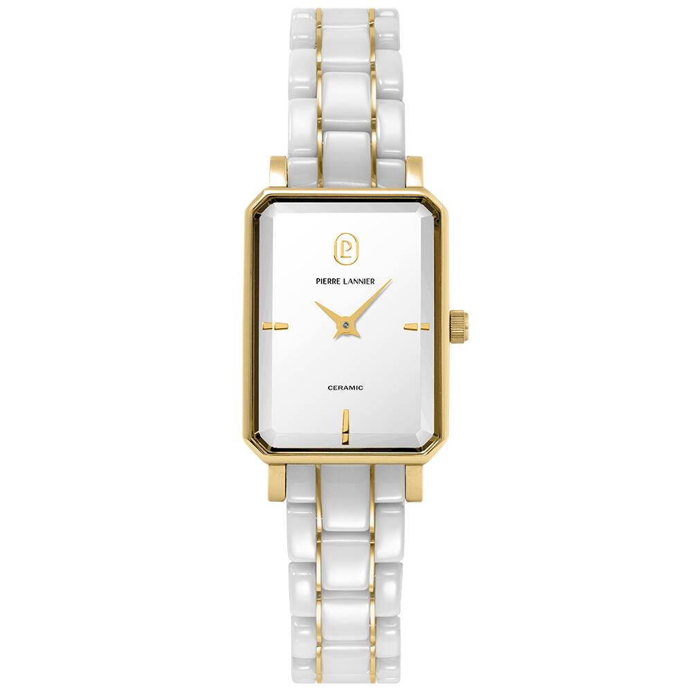 PIERRE LANNIER Ladies Quartz Watch ARIANE White Dial White Ceramic steel 12MM Strap 085L809