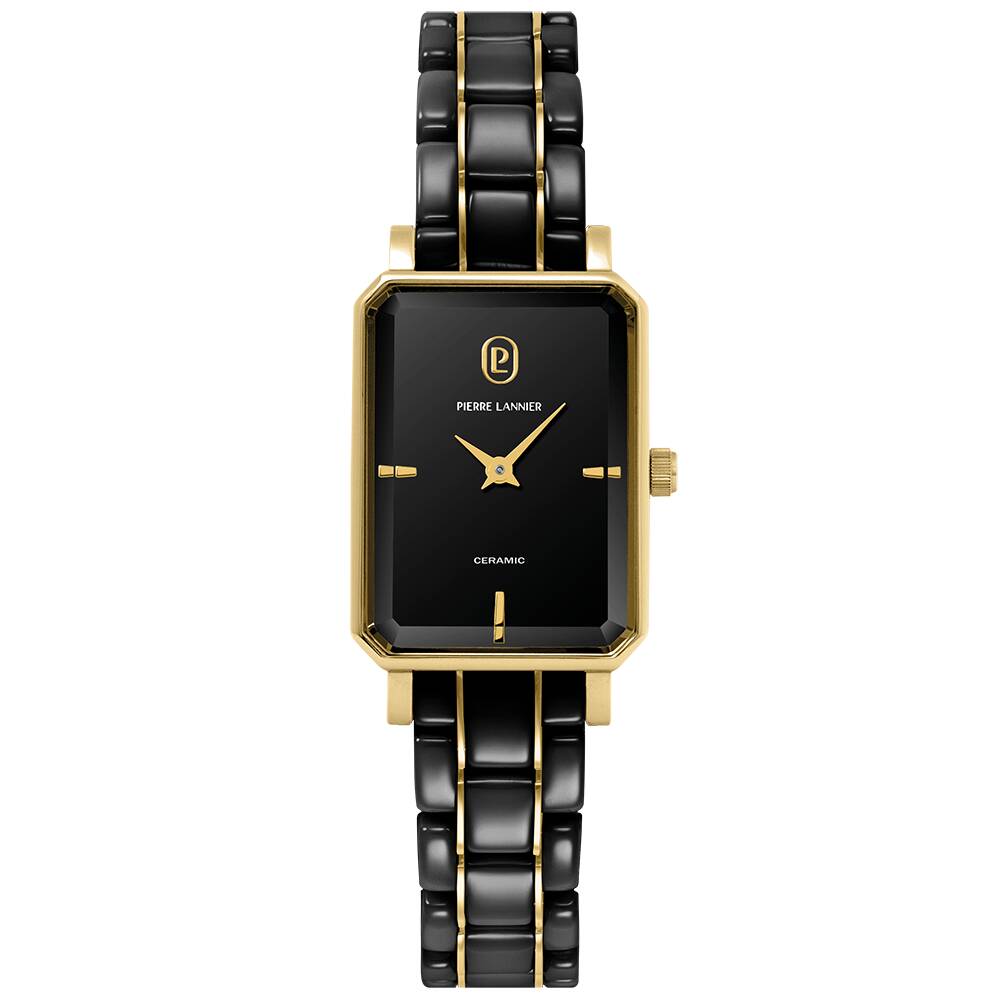 PIERRE LANNIER Ladies Quartz Watch ARIANE Black Dial Black Ceramic steel 12MM Strap 085L839