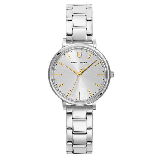 PIERRE LANNIER Ladies Quartz Watch ESSENTIAL Sunray Silver Dial Silver Stainless steel 14MM Strap 087M621