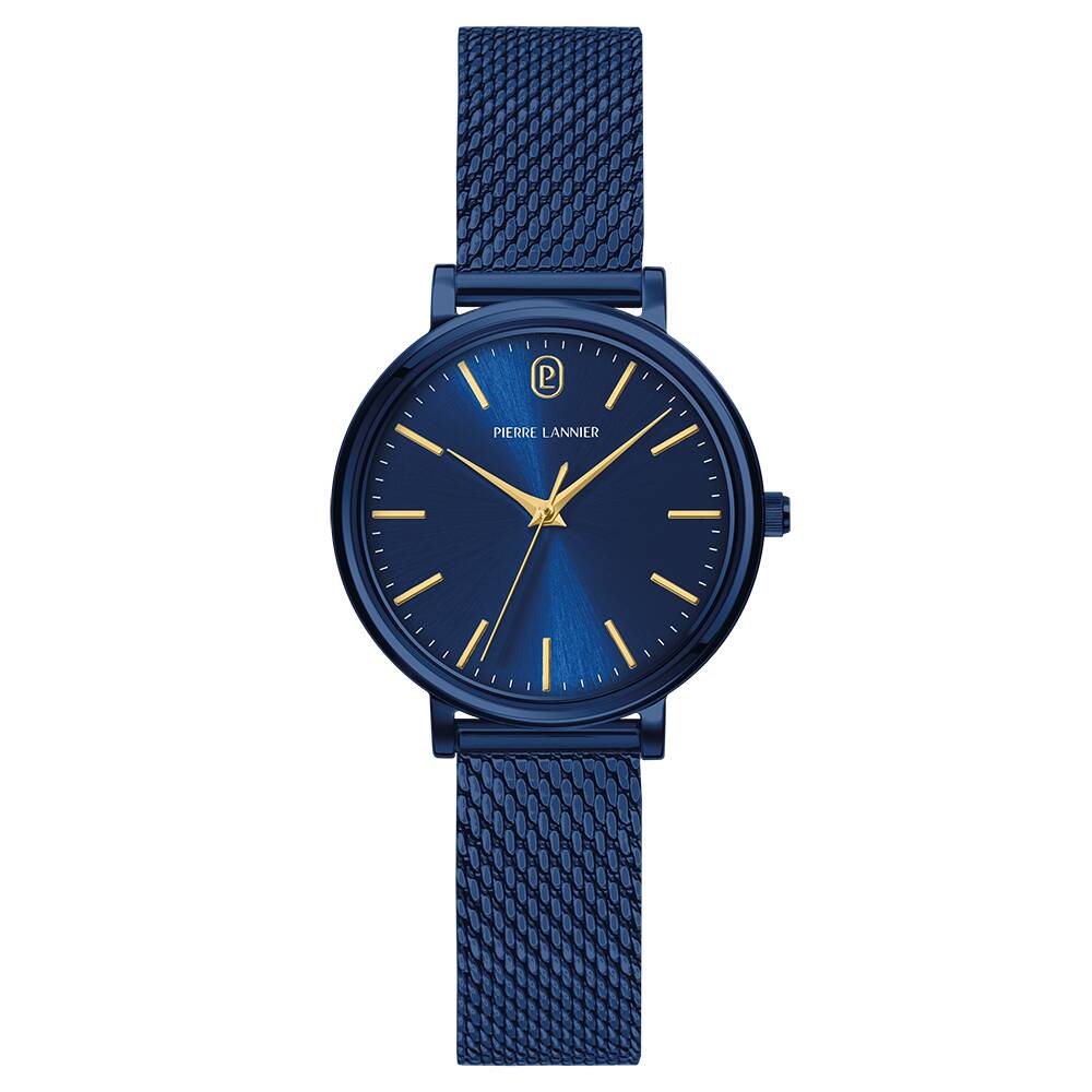 PIERRE LANNIER Ladies Quartz Watch ESSENTIAL Sunray Blue Dial Blue Milanese stainless steel 14MM Strap 088G869