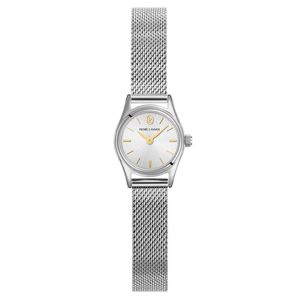 PIERRE LANNIER Ladies Quartz Watch PYA Sunray Silver Dial Silver Milanese stainless steel 10MM Strap 090H621