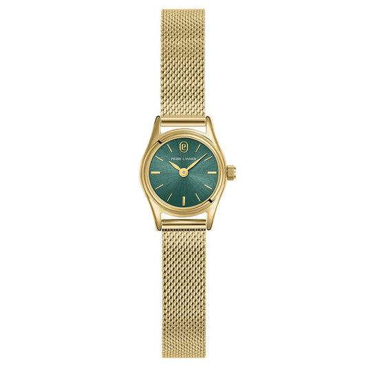 PIERRE LANNIER Ladies Quartz Watch PYA Sunray Green Dial Gold Milanese stainless steel 10MM Strap 091M572