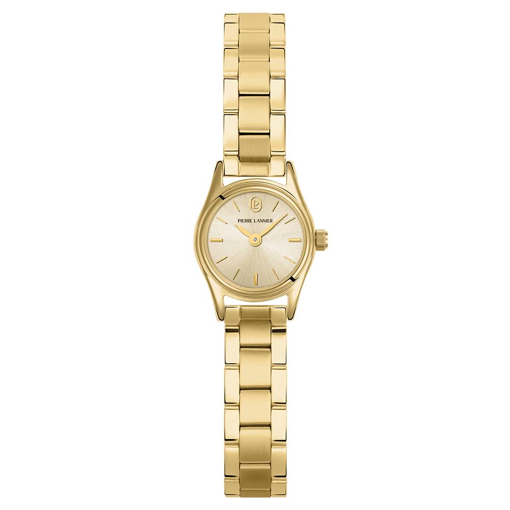 PIERRE LANNIER Ladies Quartz Watch PYA Sunray Gold Dial Gold Stainless steel 10MM Strap 092M542