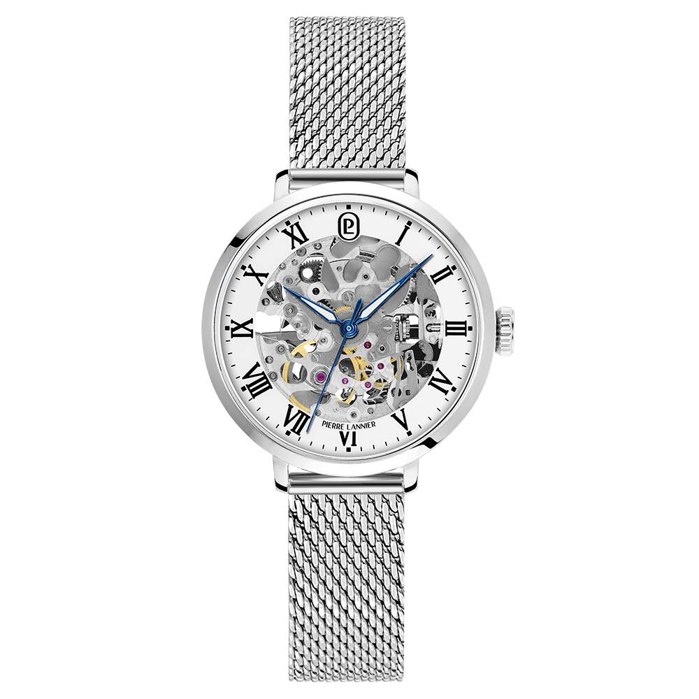 PIERRE LANNIER Ladies Automatic Watch AUTOMATIC White Dial Silver Milanese stainless steel 14MM Strap 137H601