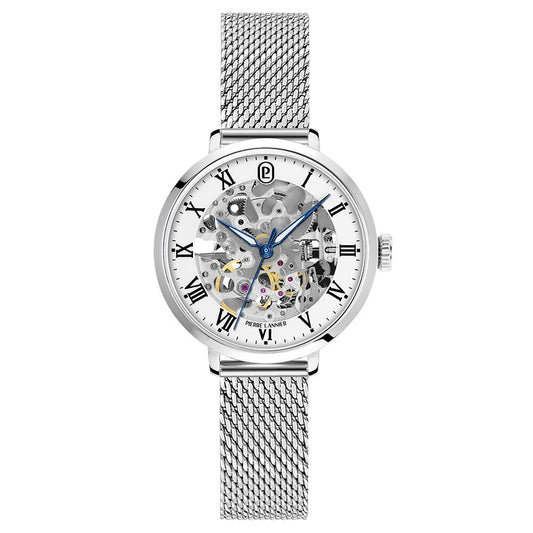 PIERRE LANNIER Ladies Automatic Watch AUTOMATIC White Dial Silver Milanese stainless steel 14MM Strap 137H601