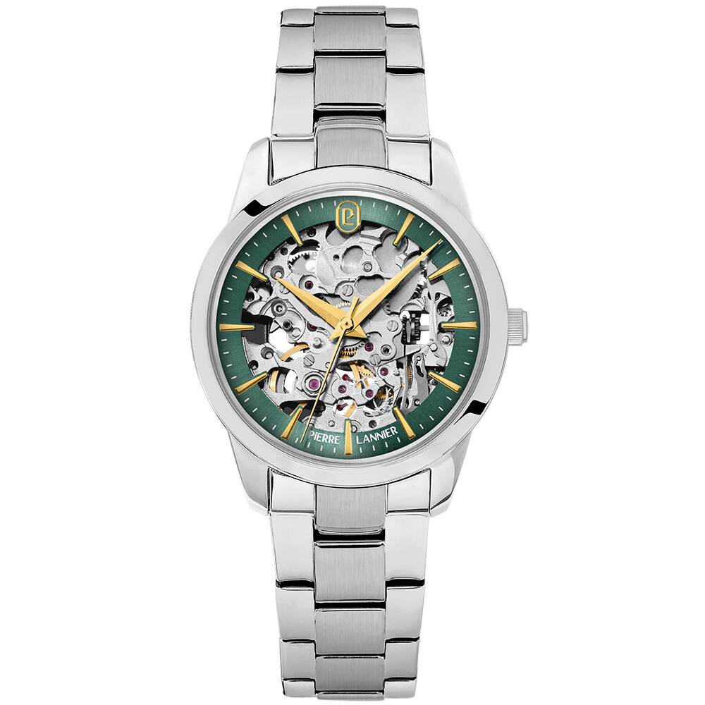 PIERRE LANNIER Ladies Automatic Watch THEA Sunray Green Dial Silver Stainless steel 18MM Strap 143H671