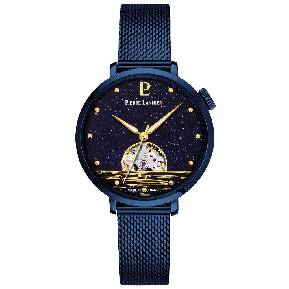 PIERRE LANNIER Ladies Automatic Watch AUSTRALE Aventurine Blue Dial Blue Milanese stainless steel 14MM Strap 148H866