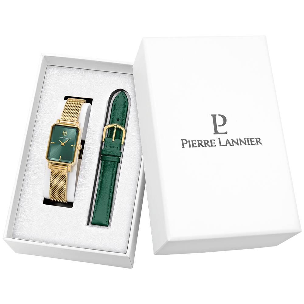 PIERRE LANNIER Ladies Set ARIANE Sunray Green Dial Green Milanese stainless steel 12MM Strap 172F572