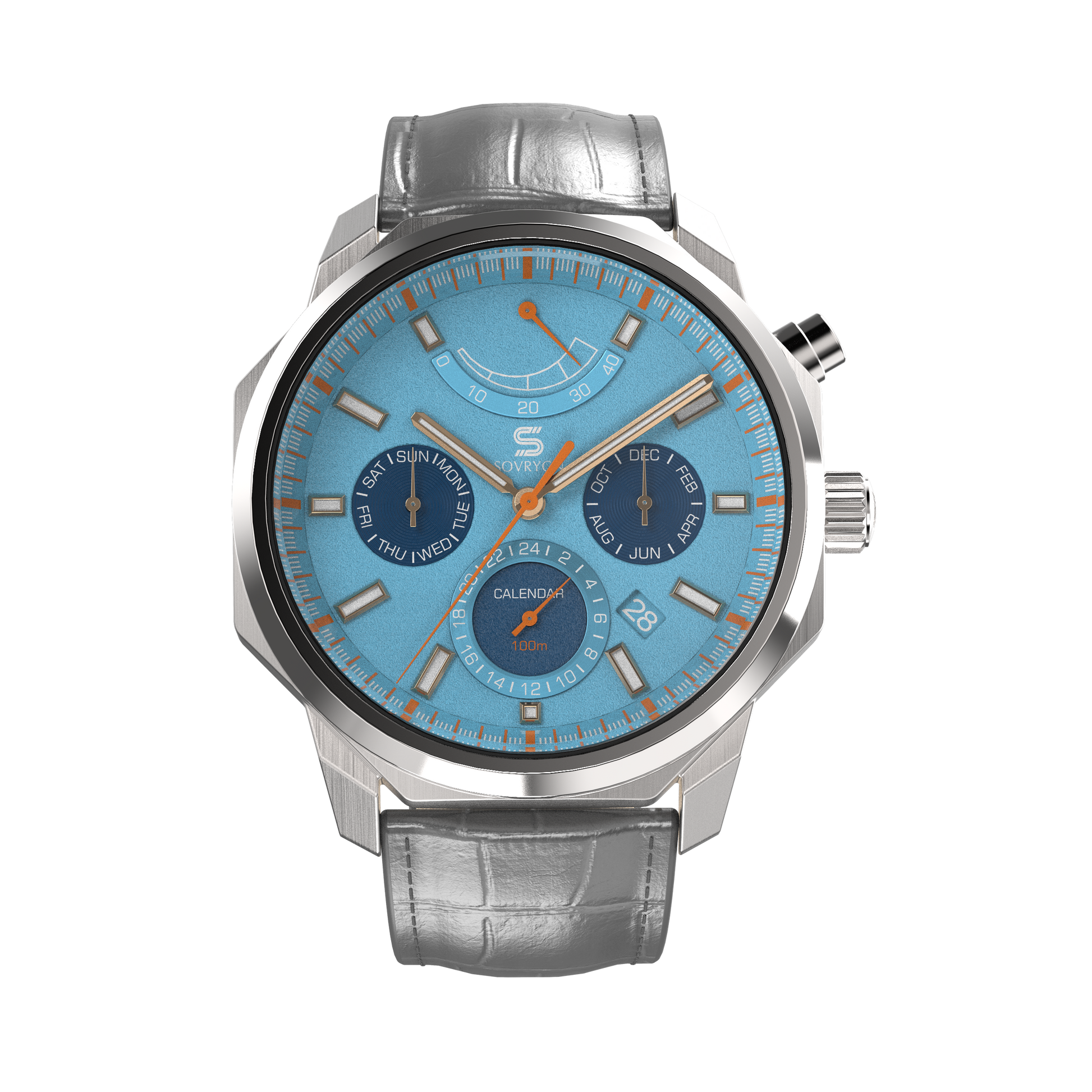SOVRYGN Calendar Steel Aqua Blue wristwatch for men