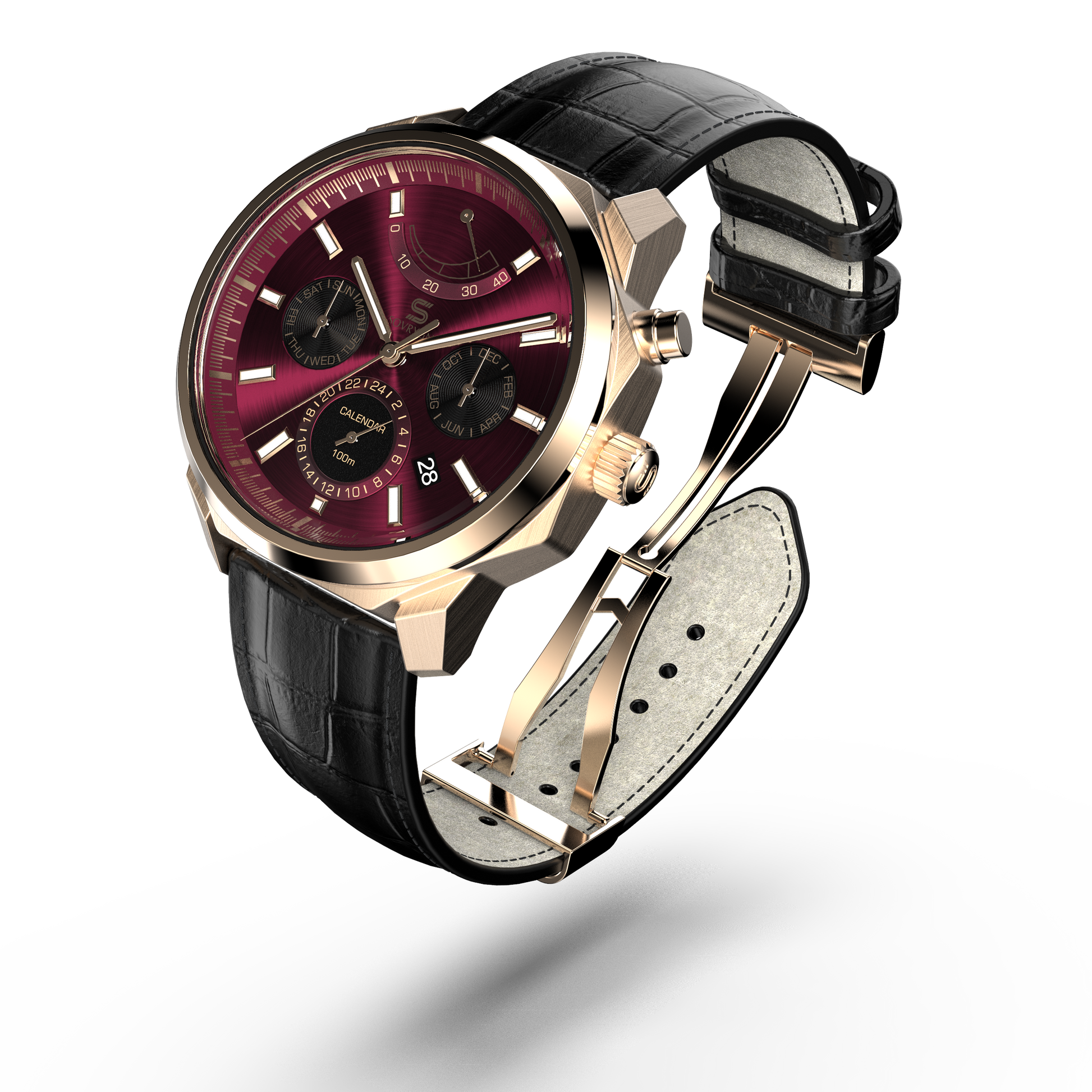 SOVRYGN Calendar Rose wine wristwatch for men