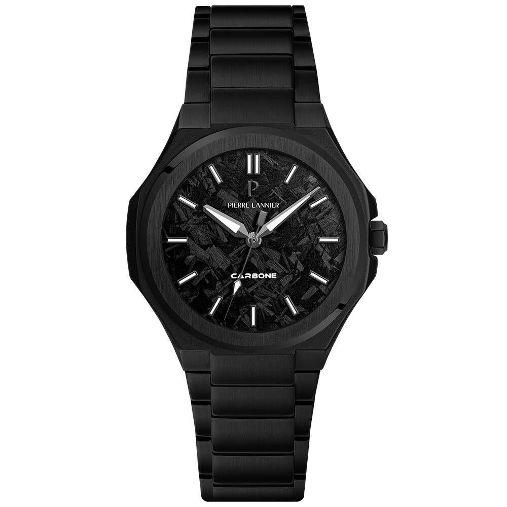 PIERRE LANNIER Men Quartz Watch GRAPHITE Carbon Black Dial Black Stainless steel 24MM Strap 202K489