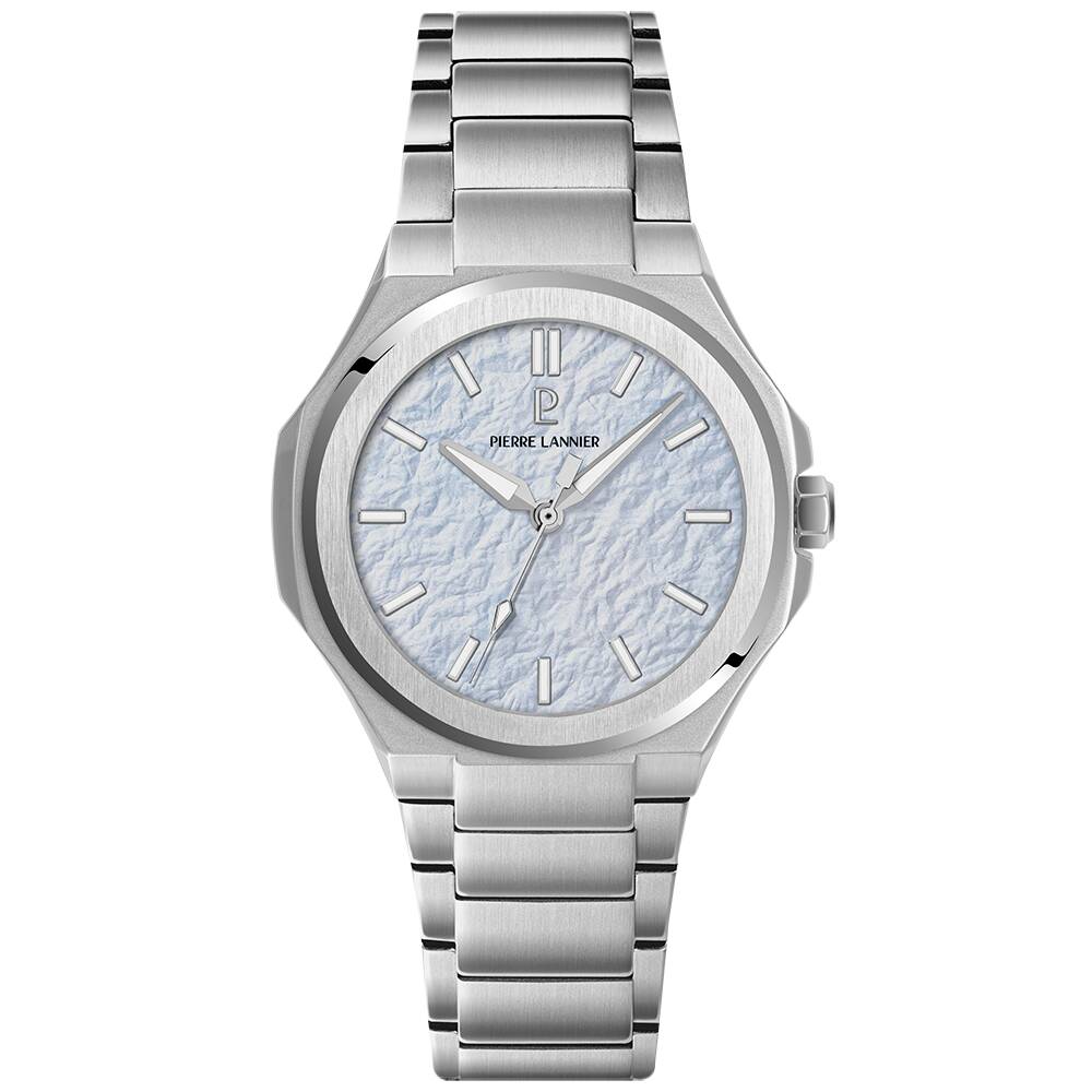 PIERRE LANNIER Men Quartz Watch GRAPHITE Ice Blue Dial Silver Stainless steel 24MM Strap 203G161