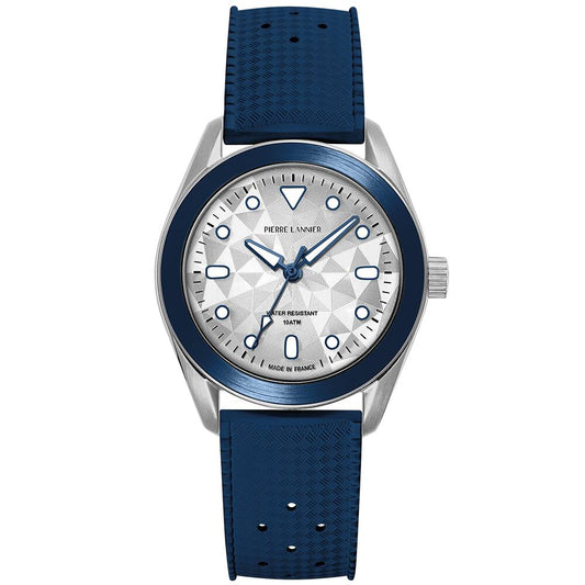 PIERRE LANNIER Unisex Quartz Watch BORA Sunray Silver Dial Blue Rubber FKM 20MM Strap 207K126
