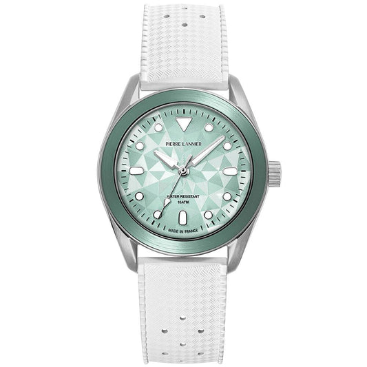 PIERRE LANNIER Unisex Quartz Watch BORA Sunray Green Dial White Rubber FKM 20MM Strap 207K171