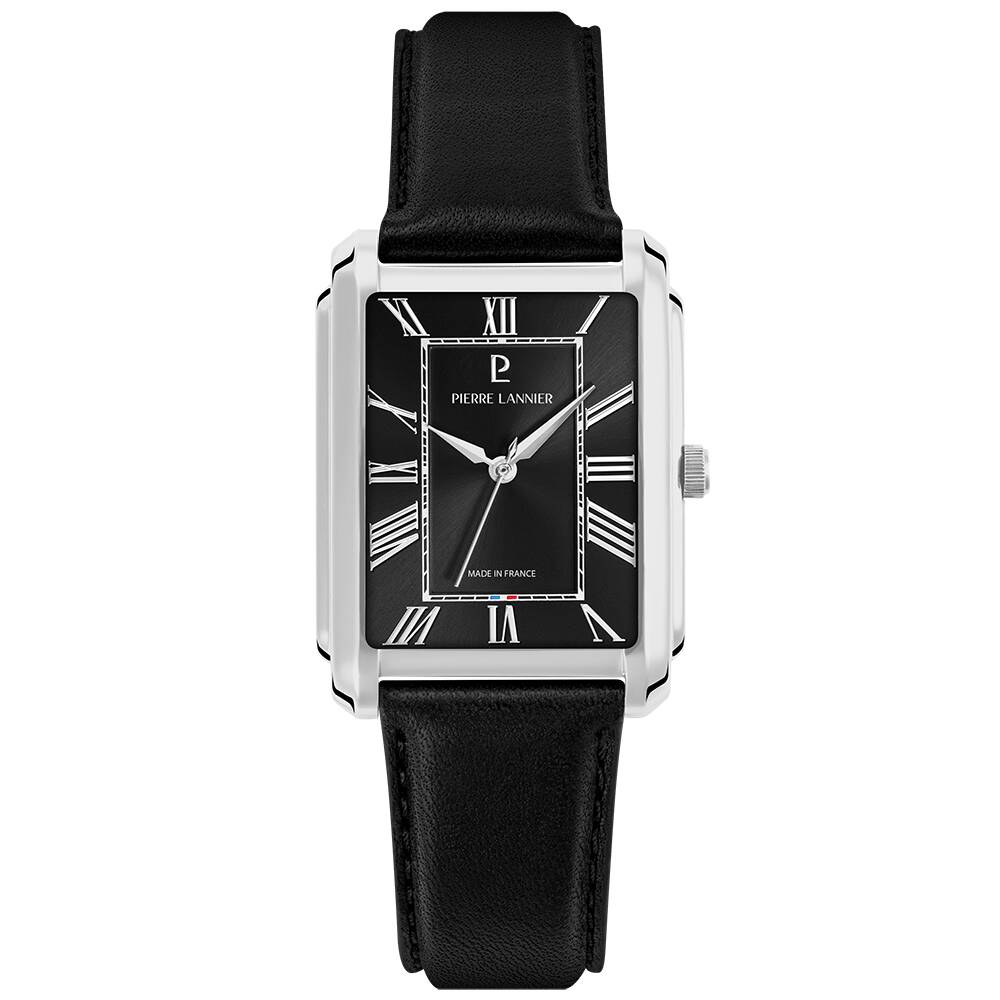 PIERRE LANNIER Men Quartz Watch EMPIRE Sunray Black Dial Black Leather 20MM Strap 212G133