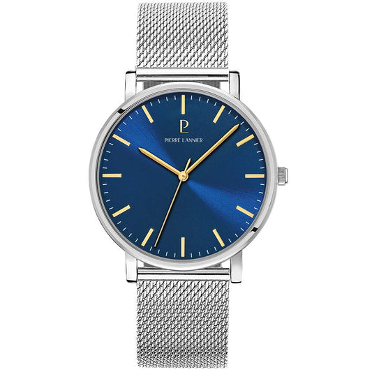PIERRE LANNIER Men Quartz Watch ESSENTIAL Sunray Blue Dial Silver Milanese stainless steel 20MM Strap 217G161