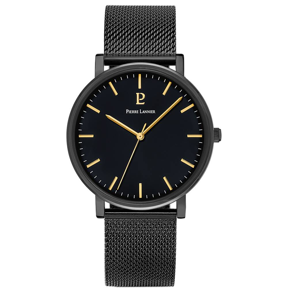 PIERRE LANNIER Men Quartz Watch ESSENTIAL Black Dial Black Milanese stainless steel 20MM Strap 218F439