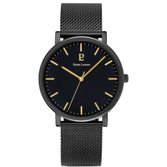 PIERRE LANNIER Men Quartz Watch ESSENTIAL Black Dial Black Milanese stainless steel 20MM Strap 218F439