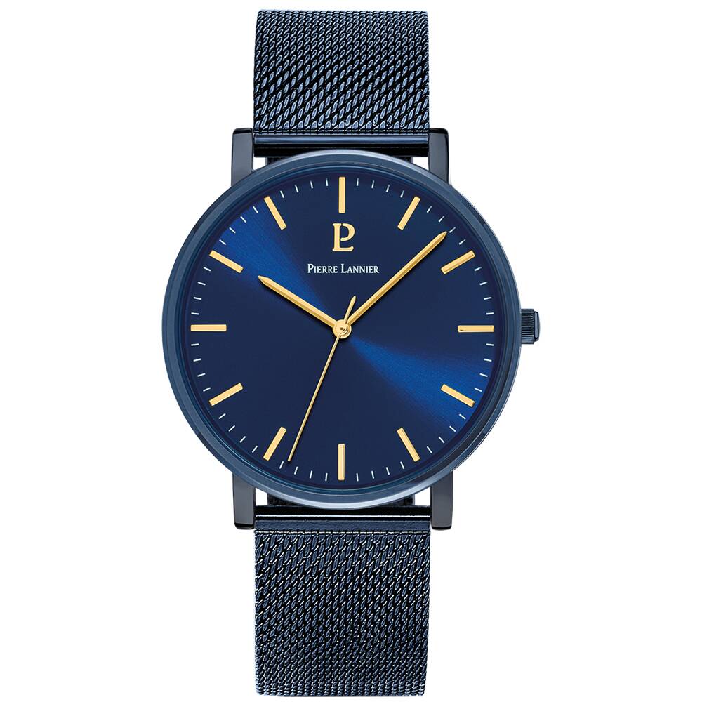 PIERRE LANNIER Men Quartz Watch ESSENTIAL Sunray Blue Dial Blue Milanese stainless steel 20MM Strap 218F466