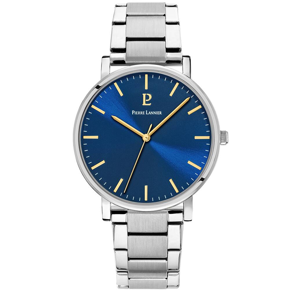 PIERRE LANNIER Men Quartz Watch ESSENTIAL Sunray Blue Dial Silver Stainless steel 20MM Strap 251G161