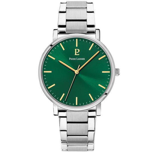 PIERRE LANNIER Men Quartz Watch ESSENTIAL Sunray Green Dial Silver Stainless steel 20MM Strap 251G171