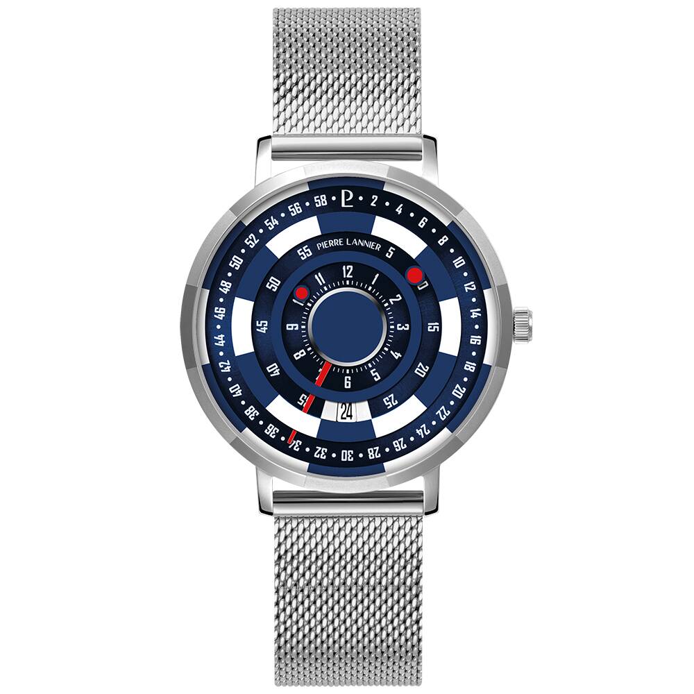 PIERRE LANNIER Men Quartz Watch BLACKJACK Sunray Blue Dial Silver Milanese stainless steel 18MM Strap 253D161