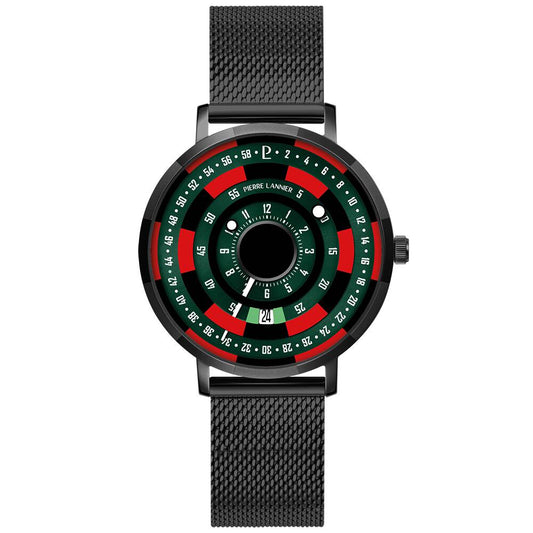 PIERRE LANNIER Men Quartz Watch BLACKJACK Sunray Green Dial Black Milanese stainless steel 18MM Strap 254D499